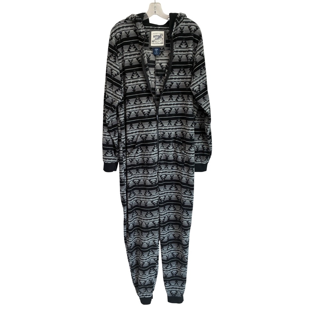 Bottoms Out Mens XL Gray Southwestern Fleece Hooded Union Suit One Piece Pajamas